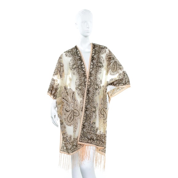 Zoe Madison Burnout Kimono : New : Peach/Brown - Picture 1 of 1